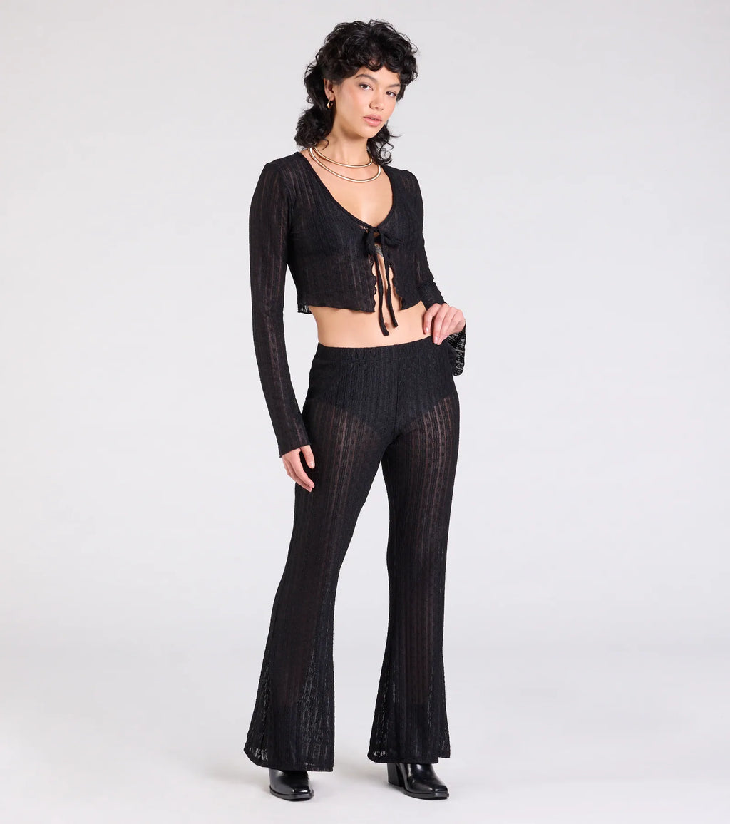 Bohemian Chic Sheer Lace Tie-Front Top