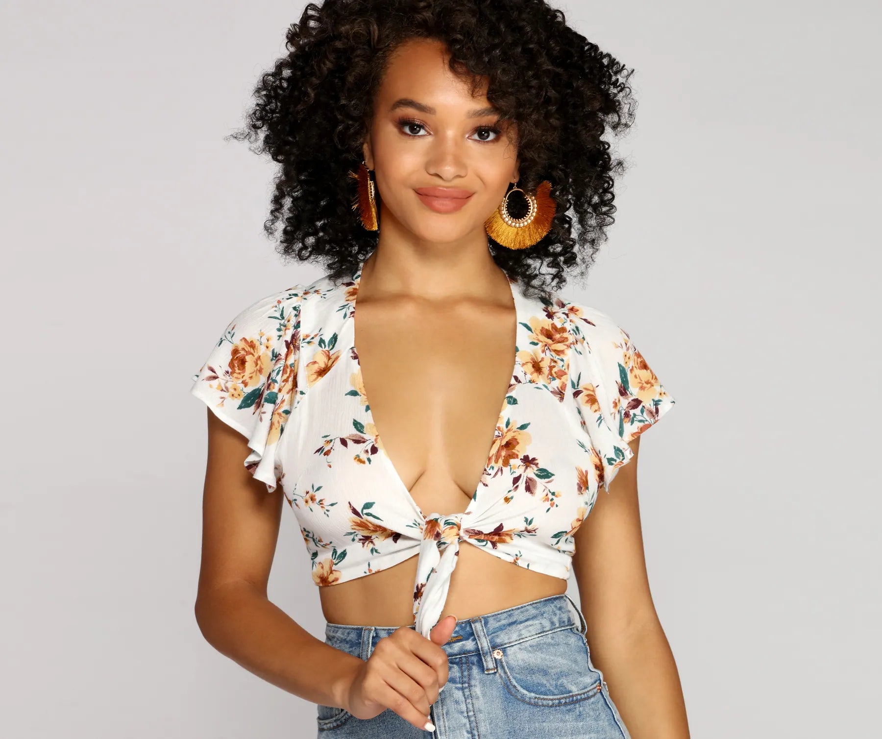 Flutter With Floral Tie Front Top