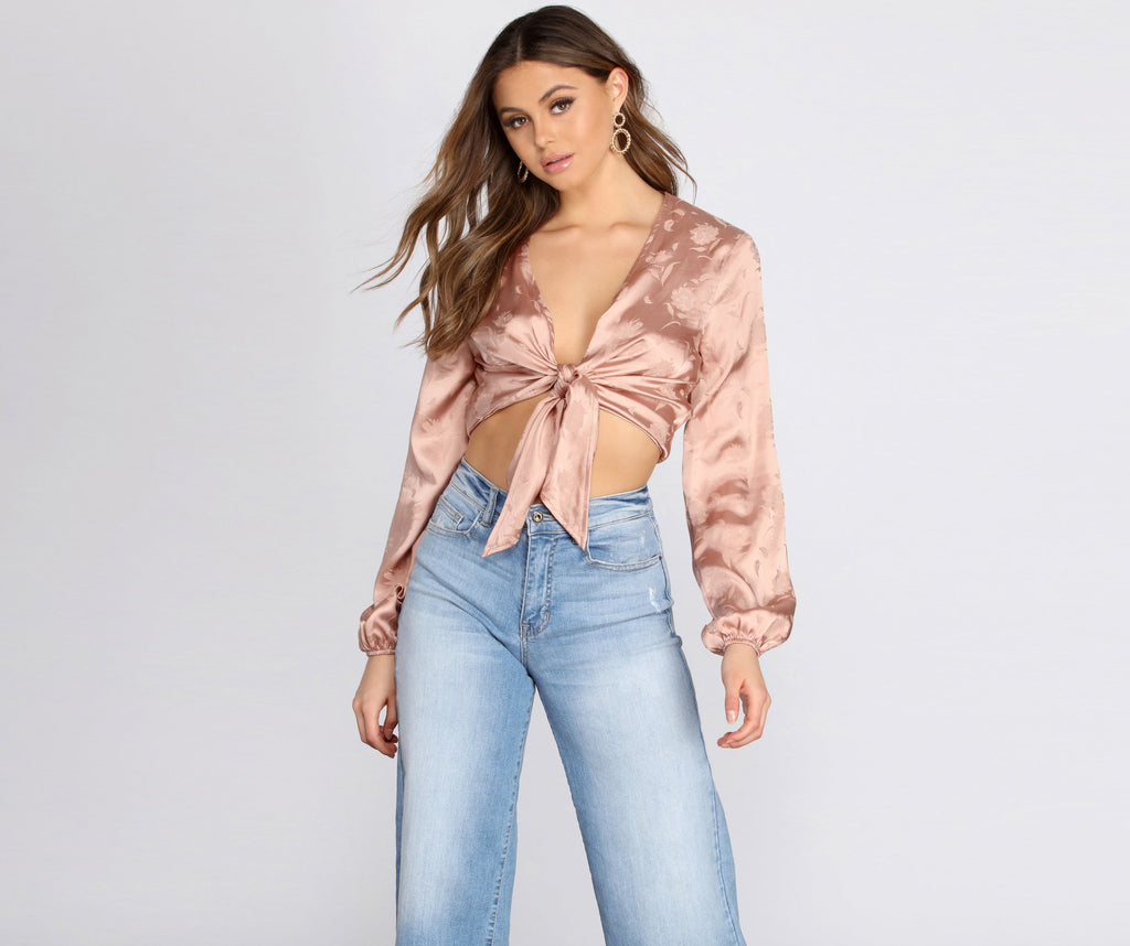 Satin Floral Tie Front Top