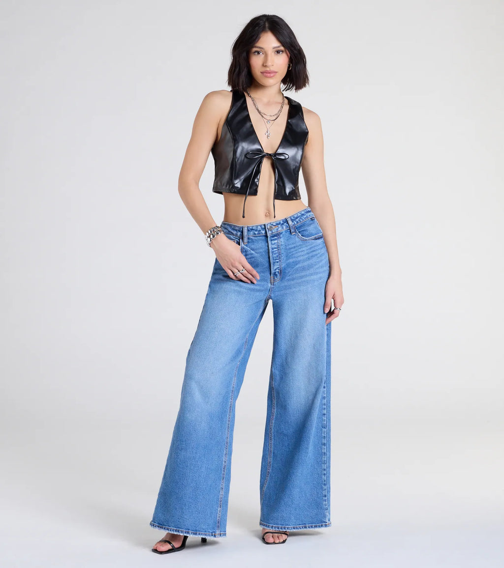 Here To Slay Faux Leather Cropped Vest